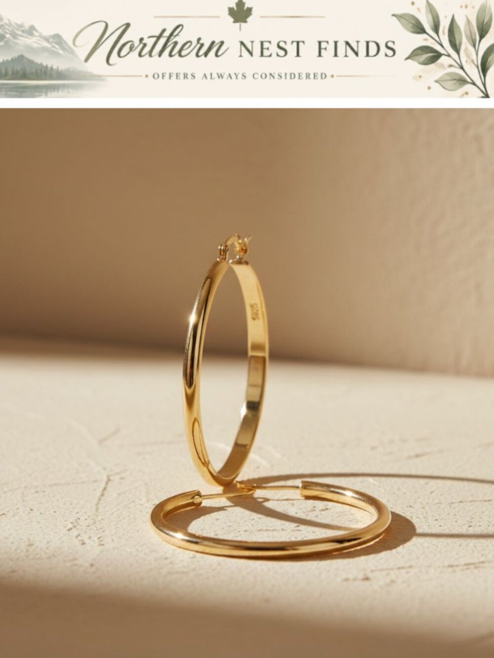 3mm Wide Large Gold Hoop Earrings Hypoallergenic 14k Gold Plated Lightweight